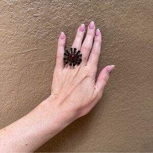 Elegant brassy and Red Statement Ring